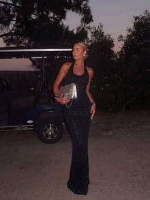 Basrey Sexy Sequin Mermaid Dress, Women's Sleeveless Backless Long Gown, Made Of High-Stretch Semi-Sheer Fabric, Suitable For Formal Occasions Wedding Black - Black - View 1