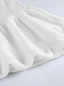 Sexy Knit Frill Ruffled Hem Beach Mini Dress 2026 Women's Summer Chic Vacation Beachwear Swimsuit Cover Up Short Sleeve Hollow Out Party Club Outfit - White - View 8