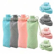 1pc 600ml Silicone Folding Bottle Adult Portable Reusable Plastic Cups Outdoor Travel Gym Bottle Motivational Drinking Bottle - 彩色 - 查看 1