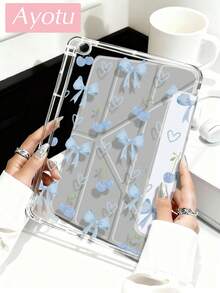Ayotu Cherry Bow Transparent Acrylic Floral & Leaf Pattern Dual-Sided Painted Flat Tablet Case, Compatible With Ipad Mini6/Mini7/Air2/9.7/10.2/10.5/Air4/Air5/10.9/Pro 11-Inch/10th Gen/ Air 11-In.(M2)-2024/ Pro11-In.(M4)-2024/Air 11-Inch (M3) 2025/ (A16) 11 Inch 11th Generation 2025, Tablet Protective Flip Cover - Multicolor - View 4