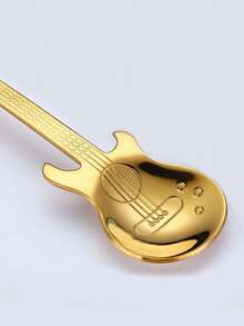 Brodark Cuchara de café con diseño de guitarra estilo Ins, cuchara mezcladora de acero inoxidable 304 con tema musical dorado, regalo exquisito para el ritual del té de la tarde - Dorado - Ver 5