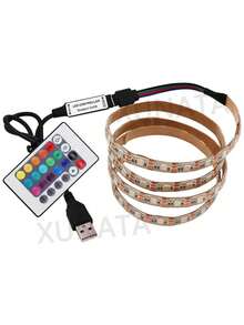 Tira de luces LED USB de 5V, luz RGB 5050 de 24 teclas/44 teclas, Kit de Control remoto, alimentación USB, cinta Led Flexible impermeable, retroiluminación adhesiva para TV - PCB blanco de 44 teclas + resistente al agua IP65 + 1 m - Ver 5