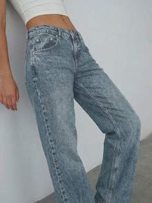 Denim Jeans For Women Wide Leg Jeans Low Waist Baggy Jeans For Women Loose Boyfriends Jeans Denim Pants Vintage Y2K 90S - Màu xanh bụi bặm - Xem 3