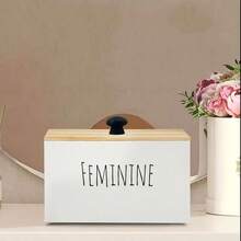Rustic Style Multi-Functional Wooden Storage Box With Lid, Desktop Divided Compartment Tissue Paper, Memo, Women's Hygiene Products Organizer Box, Bathroom Decor Organizer - Multicolor - View 4