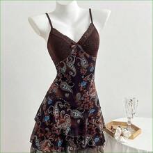 . .  Vestido de mujer, estampado de flor de anacardo y malla con contraste de colores, para resort - Azul marino - Ver 9