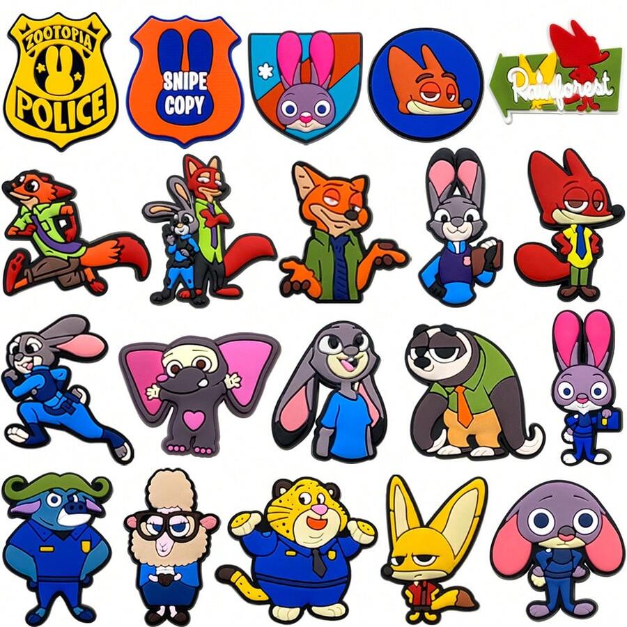 20個可愛卡通 Judy Hopps、Nick Wilde、樹懶 Clawhauser PVC 鞋飾，可拆卸鞋子裝飾配件，適用於木屐，兒童與成人派對禮物 DIY 鞋飾
