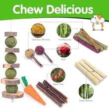 Bunny Teys For Rabbits Hamster/Guinea Pig Toys Natural Timothy Hay Sticks Chew Treats And Balls For Rabbit, Bunny, Chinehila, Guirea Pig, Hamster, Rabbit Teeth Care - 24PackSet - View 3