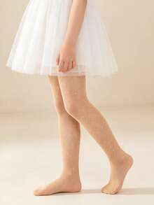 1pc Children/Teens Heavy Rhinestone Fishnet Hollow Out Dance Tights, Party & Competition - Khaki - View 5