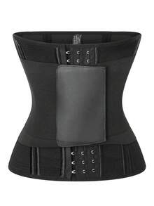 1pc Black Nylon Elastic Tummy Control Waist Trainer For Women, Sports Fitness Waist Cincher With Double Compression - Black - View 10