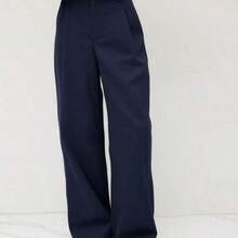 Mono de diseño minimalista Vela Rue con cierre de gancho y cremallera, pantalones ligeros y transparentes de longitud completa, pantalones de traje azul marino sólido, pantalones anchos adelgazantes, moda de primavera rosa para todas las estaciones - Celeste - Ver 5