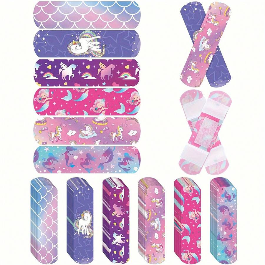 12/24/30/42/54pcs Cartoon Unicorn Rainbow Pattern Band Aids, Soft Adhesive Band Aids Suitable For Scratches, Scratches, And Minor Wounds, Suitable For Outdoor And Home Necessities, Suitable For Protecting Scratches And Scratches - View 1