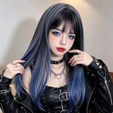 Y2K哥德風漸層長直假髮，18吋附輕盈瀏海合成髮，適合萬聖節Cosplay服裝派對日常配戴 - 彩色 - 查看 1