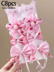 8/8/16pcs Girls Multicolor Tulle Chiffon Fabric Faux Pearl Flower Hair Clips Bow Tassel Ribbon Hair Accessories Headwear Top Clip Back Clip Side Clip Alligator Hair Clip For Daily Use - Multicolor - View 10