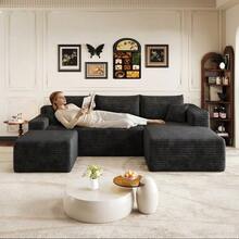 241cm Corner Sofa With Cloud Pattern, Modern Minimalist Style, Comfortable And Deep, With A Deep Seat And Integrated Corner. Delivered Assembled. Colour: Black. - 黑色 - 查看 2
