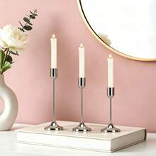 3pcs Silver Elegant Candlestick, Suitable For Wedding Party Dining Table Centerpiece Decor, Banquet Atmosphere Candle Holder, Versatile Metal Candle Stand, Dining Table Centerpiece, Party Hotel Holiday Scene (Candles Not Included) - Versatile - View 9