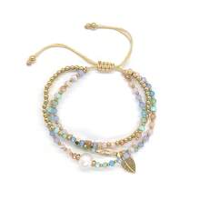 3-Multilayer Bracelet Multi-Color Crystal Seed Bead Adjustable Bracelet Freshwater Pearl Gold Plated Leaf Charm Braided Cord Lucky Boho Jewelry For Women Daily Festival Gift - Multicolor - View 4