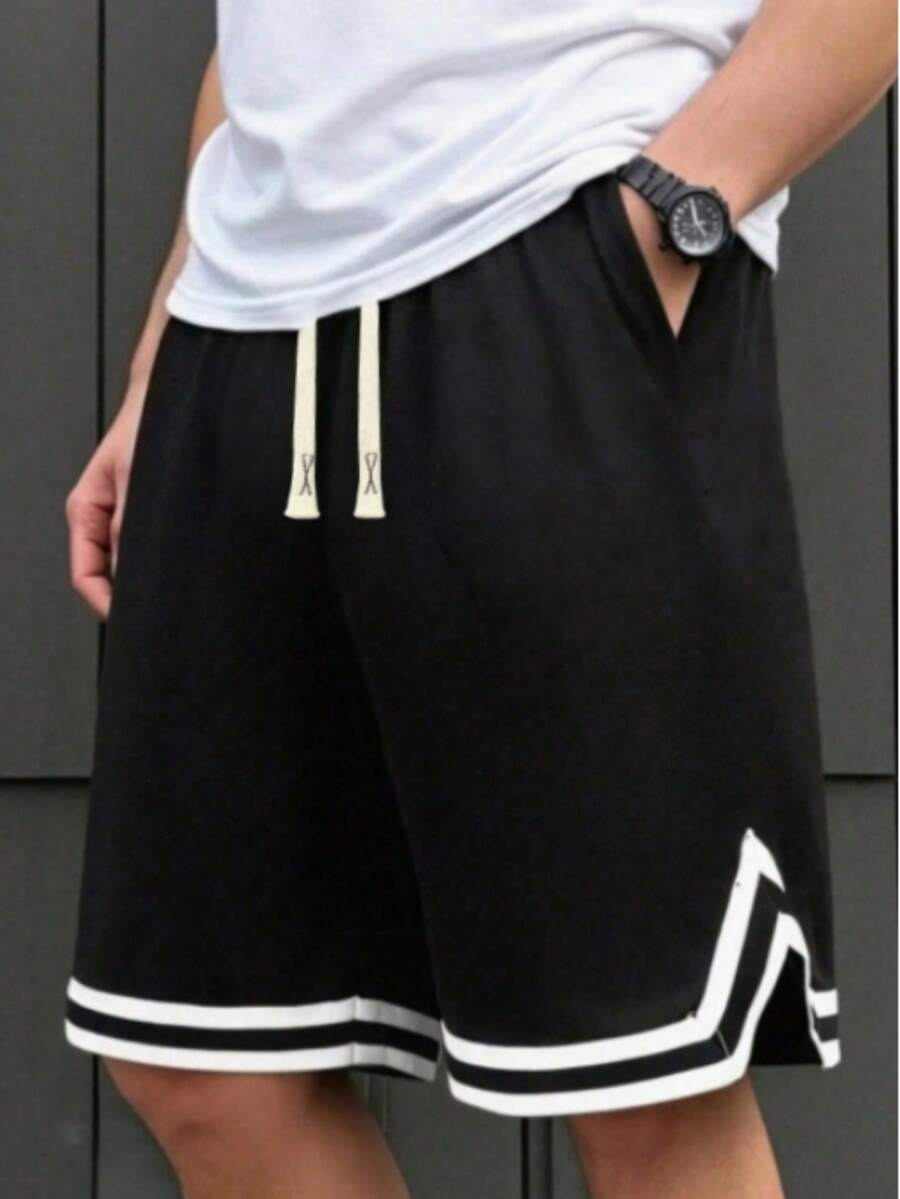 Teen Boys Elastic Basketball Shorts, Breathable Mesh Fabric, Knee Length Inseam, Lightweight Quick-Dry Casual Shorts For Outdoor Sports - Black - View 1