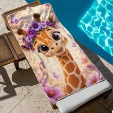 1pc/24pcs Cute Big Eye Giraffe Beach Towel, Microfiber Oversized Beach Blanket, Super Absorbent Bath Towel, Suitable For Travel, Swimming Pool, Diving, Surfing, Yoga, Camping, Multiple Sizes, Beach Accessories, Applicable For Beach, Swimming Pool, Travel, Camping, Yoga - Giraffe - View 7