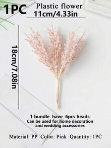 1 Bunch (6 Heads) Artificial Plants, Mini Reed Bouquet, DIY Wreath Materials, Bridal Wrist Corsage, Boutonniere, Headpiece, Wedding Decor, Home Decor, Valentine's Day Gift, New Year Gift, Candy Box Packaging, Birthday Party Cake Decor Materials, Valentine's Day Gift, Graduation Gift - Pink - View 7