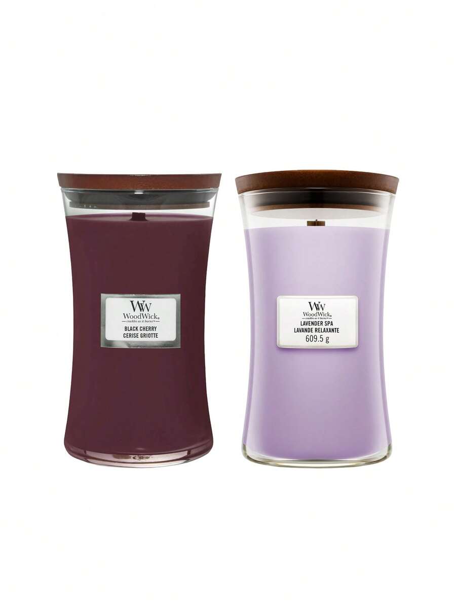 WoodWick [مجموعة] شمعة كبيرة بنكهة الكرز الأسود 609 جرام + شمعة كبيرة بنكهة الخزامى 610 جرام - الساعة الرملية - مشاهدة 1