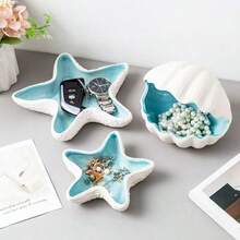 NJCHARMS 1 buah Nampan Keramik Bentuk Kerang, Bintang Laut, Cangkang Kerang, Mangkuk Penyimpanan Kreatif Biru, Nampan Perhiasan Kecil, Piring Pengatur Perhiasan, Kotak Penyimpanan Gelang, Anting, Kalung, Cocok untuk Meja di Pintu Masuk, Pesta Ulang Tahun, Dekorasi Pesta Keluarga, Musim Kembali ke Sekolah - 1PC - View 8