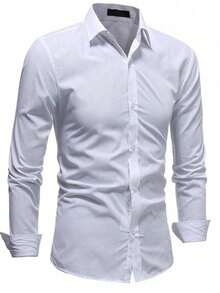 Men's Long Sleeve Slim Fit Dress Shirt - Fast Delivery - 白色 - 查看 1