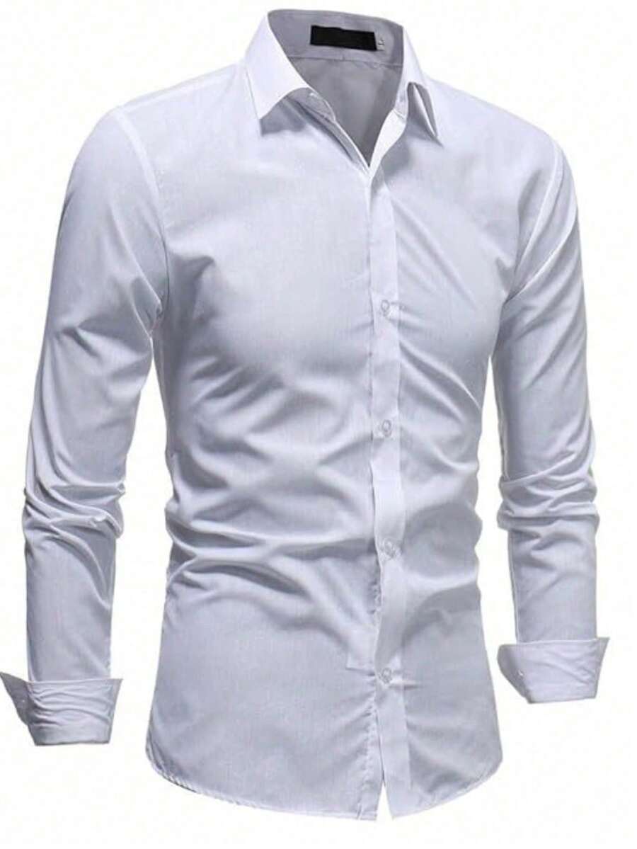 Men's Long Sleeve Slim Fit Dress Shirt - Fast Delivery - 白色 - 查看 1