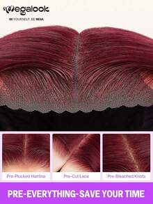 MEGALOOK Perruque frontale en dentelle 13x4 100% cheveux humains, droite soyeuse #99J Bordeaux, dentelle transparente, densité de 150%, 8-26 pouces, ligne de cheveux naturelle pré-épilée, nœuds pré-décolorés, casquette respirante, facile pour les débutantes - S99J - Voir 7