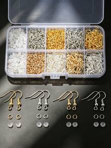 1 Box DIY Earring Accessories Set, Includes 80pcs Fish Hook Earrings, 200pcs Transparent Ear Plugs And 800pcs Jump Rings, Suitable For Handmade Woven Jewelry Making, Earring Accessories, Handmade Earring DIY Jewelry Making Accessories - Earring Making Accessory Kit - View 1