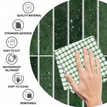 10PCS Peel And Stick Wall Tile For Kitchen Backsplash, Fireplace, Bathroom, 3D Dark Green Marble, Water / Oil / Wear Resistant, Wall Room Decor Bathroom Decor Bedroom Decor Wall Decor, Home Decor Backsplash Tile Peel And Stick 12in. * 12in. - 10Pcs - 查看 8