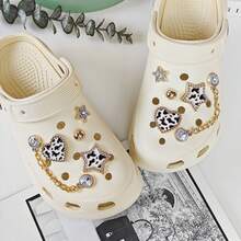 10pcs Shoe Decoration DIY Charms Fashion Versatile Leopard Print Heart Star, Rhinestone Chain Personalized Slipper Decor Buckle Suitable For EVA Beach Shoes, Sandals, Removable Shoe Surface Decoration, Girls' Accessories, Holiday Gift - Multicolor - View 7