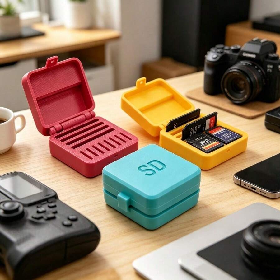 Caja de almacenamiento simple y portátil para tarjetas SD, organizador de tarjetas de memoria de múltiples ranuras, protector digital a prueba de golpes para tarjetas - Ver 1