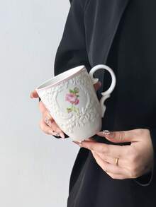 1件法式復古浮雕玫瑰陶瓷咖啡杯，陶瓷馬克杯，宮廷浮雕設計茶杯，適用於薄荷茶、拿鐵、濃縮咖啡、美式咖啡、卡布奇諾，適合居家、咖啡廳、辦公室使用 - 彩色 - 查看 13