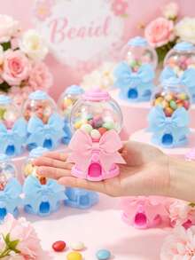 12/1pc Cute Gashapon Machine Shaped Transparent Candy Box, Storage Box With Bow Tie, Plastic Candy Cup Mini Box, Can Be Filled With Small Storage Box With Bow Tie, Candy Box Decor Candy Storage Box Candy Party Gift Container Chocolate Cake Dessert Princess Wedding Birthday Baby Shower Gift, Gender Reveal Party Favors, Wedding Birthday Valentine's Day Birthday Party Supplies (Pink, Blue) - Multicolor - View 4