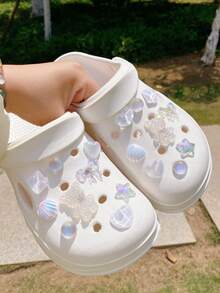 18pcs White Sequin Bear, Colorful Bow, Shell, Water Ripple Heart And Other ABS Resin Shoe Charms DIY Detachable - Personalized Footwear Style - White - View 5