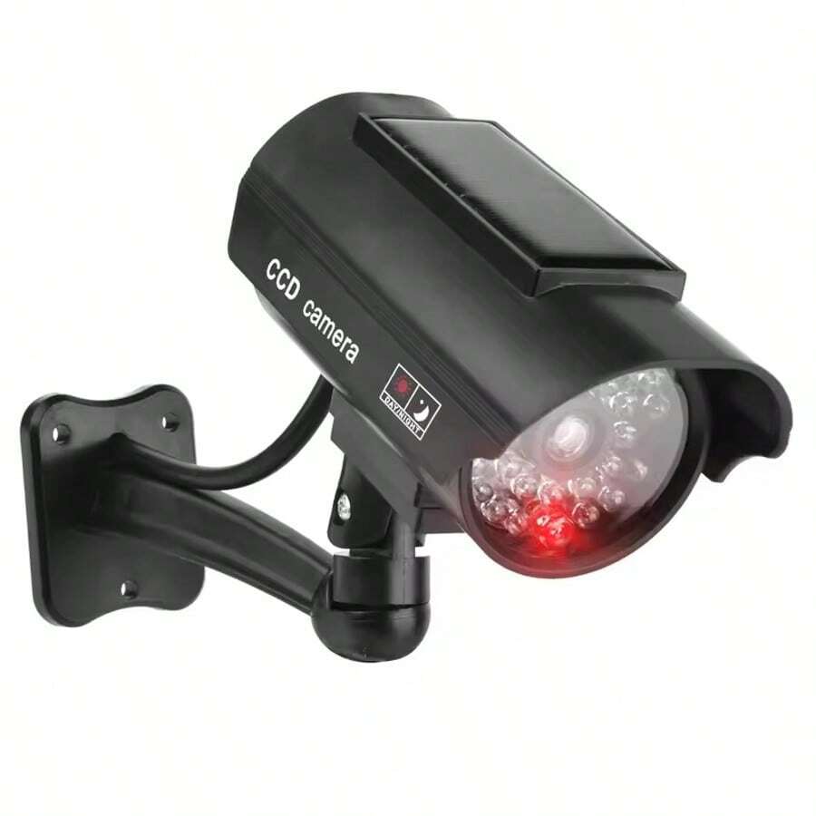 Solar Powered Fake Security Camera, All-Weather Anti-Theft Deterrent, Realistic Design With Flashing Red LED Light, With Adjustable Base And CCTV Warning Sticker, Suitable For Indoor And Outdoor Installation - Solar - View 1