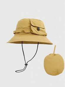 1pc Unisex Solid Color Streetwear Accessory, Quick-Dry Sunscreen Visor Hat, Foldable Waterproof Practical Bucket Hat With Chin Strap, Lightweight Breathable Outdoor Fishing Cap, Suitable For Commuting, Outdoor Vacation, Camping, Hiking - Multicolor - View 8
