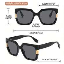 Unisex Oversized Square Fashion Glasses - Black With Gold Accents And Metal Hinges, Lightweight And Stylish, Suitable Formal Occasions And Everyday Wear, Serving As Decorative Eyewear. - 棕色到灰色 - 查看 4
