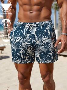 Pantalones cortos de surf de playa de verano para hombre con estampado de palmeras, bañador con cintura ajustable - Multicolor - Ver 4