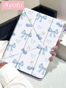 Ayotu Cherry Bow Transparent Acrylic Floral & Leaf Pattern Dual-Sided Painted Flat Tablet Case, Compatible With Ipad Mini6/Mini7/Air2/9.7/10.2/10.5/Air4/Air5/10.9/Pro 11-Inch/10th Gen/ Air 11-In.(M2)-2024/ Pro11-In.(M4)-2024/Air 11-Inch (M3) 2025/ (A16) 11 Inch 11th Generation 2025, Tablet Protective Flip Cover - Multicolor - View 3