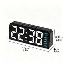 LED Mirror Alarm Clock With Stylish Ambient Night Light, USB Powered. Backlit Bottom, Colorful Week Display. Perfect As Vanity Decor, Home Decor Or Gift For Girls. - Multicolor - View 8