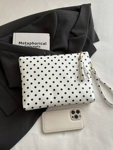 Large Capacity Tassel Pendant Polka Dot Shiny Clutch Bag - White - View 8
