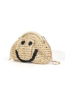 Handcrafted Paper Straw Woven Bag Embroidery Dual Use Shoulder Crossbody Clutch Fashion Travel Daily Bag For Ladies - Beige - View 3