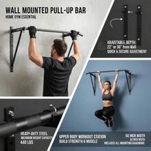 [Free Shipping] Upper Body Workout Station 50" Width For Home Gym Garage Fitness Studio, Adjustable Depth 22" Or 30" Heavy Duty Steel Chin Up Bar 440 Lbs Capacity Wall Mounted Strength Training Equipment-XY607434 - Default0 - View 5