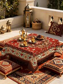 1/2pcs Tablecloth, Vintage Floral Pattern Polyester Fabric Tablecloth Red Background Chinese Style Decorative Fabric Suitable For Round Square Dining Tables Kitchen Restaurant Coffee Table Picnic Camping Country Farmhouse Tabletop Protection Holiday Atmosphere Decoration Multi-Scene Use Tabletop Decor First Choice - Multicolor - View 8