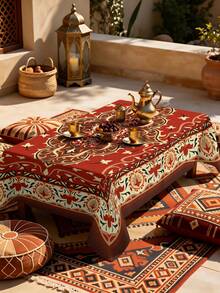 1/2pcs Tablecloth, Vintage Floral Pattern Polyester Fabric Tablecloth Red Background Chinese Style Decorative Fabric Suitable For Round Square Dining Tables Kitchen Restaurant Coffee Table Picnic Camping Country Farmhouse Tabletop Protection Holiday Atmosphere Decoration Multi-Scene Use Tabletop Decor First Choice - Multicolor - View 6