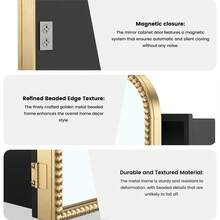 SOGESSLEEP Bathroom Medicine Cabinet With Mirror, 30x20 Inch, Wall Mounted/Recessed Medicine Mirror Cabinet, Metal Frame Vanity Mirror With 2 Removable Shelves, Beveled Edge - Gold - View 7