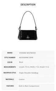 Vivienne Westwood Crocodile Pattern Embroidery Ladies Shoulder Bag 4603000WW L0098 - 黑色4603000WW L0098 - 查看 8