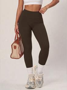 PinkTip Celana Pinggang Tinggi Dasar, Item Penting untuk Kasual dan Olahraga Musim Panas - Coffee Brown - View 6