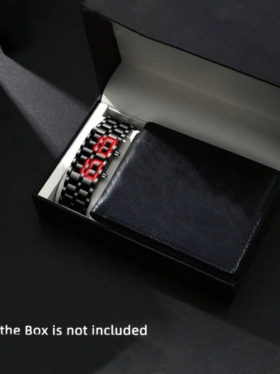 2pcs/Set Fashion New Business Men's Stainless Steel Strap LED Electronic Watch Suitable For Daily Decoration - Black - View 1